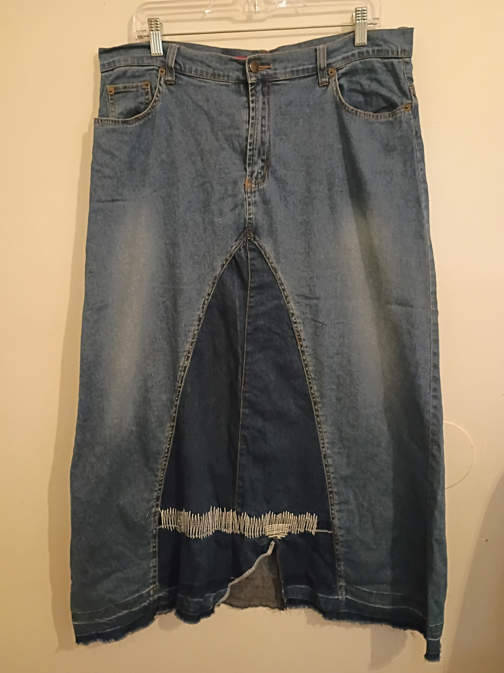 VTG O! Jeans Denim Maxi Skirt with Contrast Inset Panel - Blue Sz 22